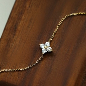 925 Sterling Silver Four Leaf Clover Bracelet For Women With Zircon 14K Gold Plated Elegant Thin Chain Jewelry