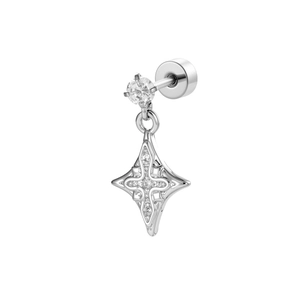 Exquisite silver star cross earrings with sparkling crystals on white background