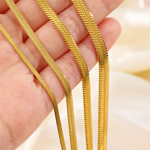 18K gold plated stainless steel snake chain necklaces in four different widths on hand