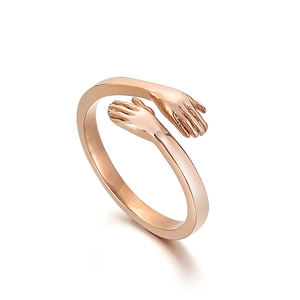 Minimalist rose gold stainless steel hug ring with adjustable open band for women