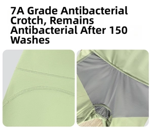 Detail of high waist yoga pants featuring 7A grade antibacterial crotch for fitness