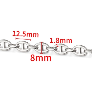Polished silver stainless steel anchor link chain with 12.5mm length for DIY jewelry