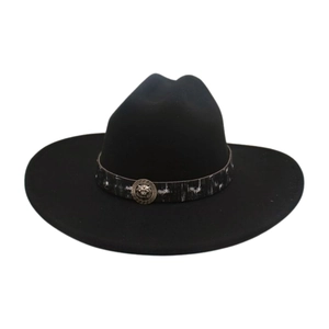 Vintage Western Cowboy Hat Wide Brim Felt Fedora With Lion Head Metal Buckle Ethnic Style Jazz Cap For Men Women