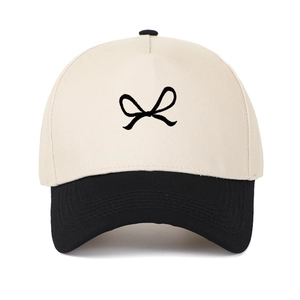 Baseball Cap Cotton Bow Embroidery Color Blocked Adjustable Casual Outdoor Sun Hat For Women Retro Trendy Fashionable
