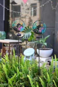 Solar yard lights with dog and butterfly metal silhouettes for garden lawn decoration