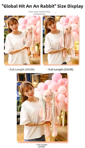 Visual comparison of pink plush rabbits in three sizes 45cm 55cm and 65cm