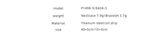 Specifications of titanium steel moon star necklace and bracelet set with size details