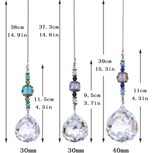 3Pcs crystal ball suncatchers with metal chains and colorful beads in various sizes