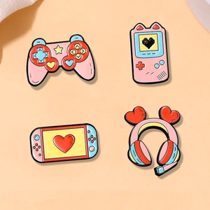 Pink Video Game Console Enamel Brooches Alloy Controller Headset Badge Pins Kawaii Cartoon Decor For Bag Clothing