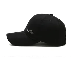 Side view of black baseball cap for older men featuring white BOHUDA side embroidery