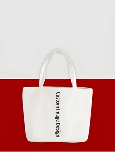 Close-up of durable white canvas tote bag showing stitching and material details