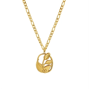 Élégant collier à pendentif fleur de tulipe plaqué or 18 carats avec maille Figaro