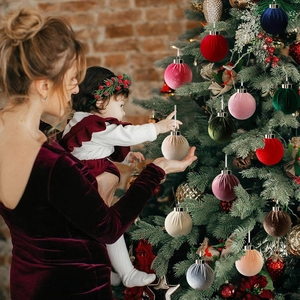 Velvet Christmas Ball Ornaments Fabric Covered Hanging Decorative Baubles For Holiday Tree Home Party Decoration