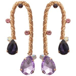 Orecchini vintage in oro intrecciato con gemme colorate e perni in argento