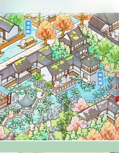Detail of Suzhou Garden 3D sticker with cute cats and Pingjiang Road architecture