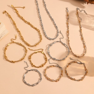 Multilayer titanium steel snake chain necklaces and bracelets in gold and silver finish