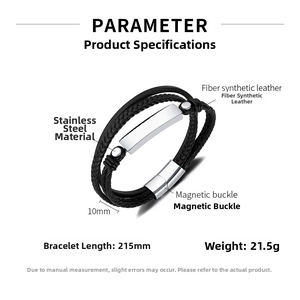 Detailed view of multilayer leather bracelet with 215mm length and 10mm width specs