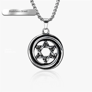 Stainless steel box chain necklace with vintage star of David pendant in silver black