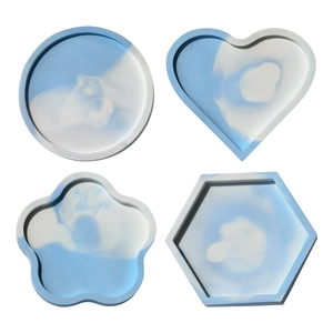 Cloud pattern silicone coaster molds set in round heart and hexagon shapes