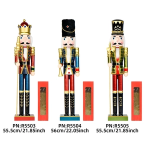 55cm wooden nutcracker soldiers set with crown, tall hat, and gift boxes for Xmas decor