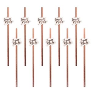 Detail von 10er-Pack roségoldene Team Bride Strohhalme mit dekorativen Wolkenkarten