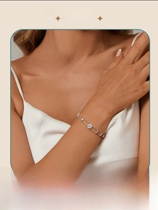 Close-up of double-layer S925 silver moissanite bracelet worn on model's wrist