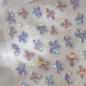 5D Embossed Nail Art Stickers Holographic Laser Flower Butterfly Jelly Adhesive 3D Manicure Decoration For Women