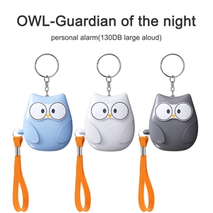 Personal alarm owl-shaped devices in blue white and grey with 130dB sound for safety