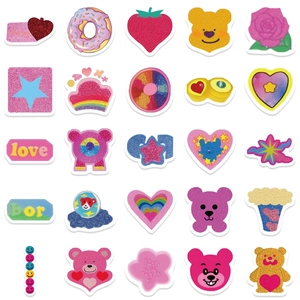 50 pieces of Y2K pink girlhood stickers featuring hearts, sweets, and bear motifs
