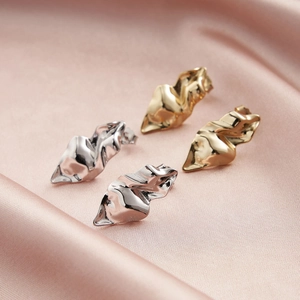 925 Sterling Silver Irregular Wrinkle Stud Earrings For Women Minimalist Geometric Fold Texture Earrings Gold Silver Jewelry