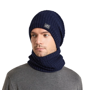 Winter thermal knit beanie hat and neck warmer set with fleece lining for men and women