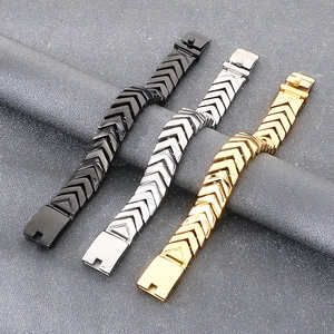 Men's V-shaped stainless steel snake chain bracelets in black, silver, and gold finish