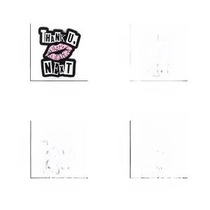 Detail view of 4 enamel pins with pop culture slogans and precise size measurements
