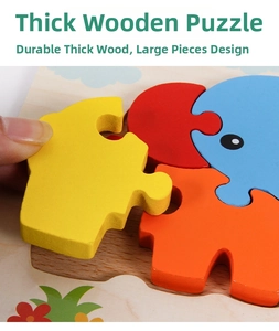 Close-up of thick wooden puzzle blocks with smooth edges and vibrant colors for kids
