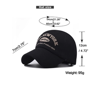 Détail de la broderie NEW YORK en coton sur une casquette de baseball noire