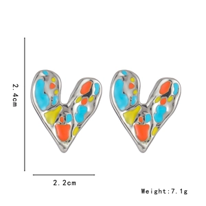 Gold-plated stainless steel heart earrings with colorful enamel measuring 2.4cm in width