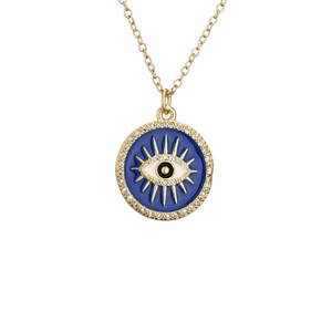 Gold-plated Evil Eye necklace with blue enamel pendant and sparkling zircon stones