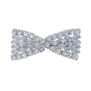 Sparkling silver crystal bow spring hair clip with cubic zirconia for elegant styling