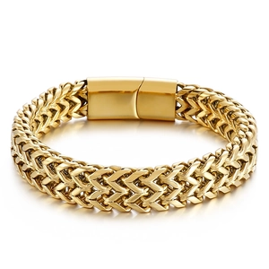 Vintage golden stainless steel woven dragon bone bracelet for men with secure clasp