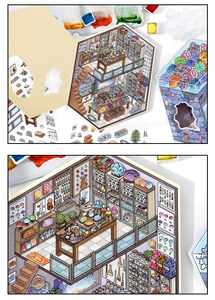 Macro view of crystal studio 2.5D landscape stickers for miniature scene decoration