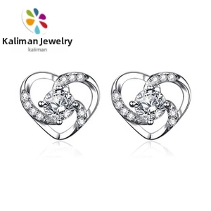 Close-up view of S925 silver heart necklace with a sparkling rotating central crystal.