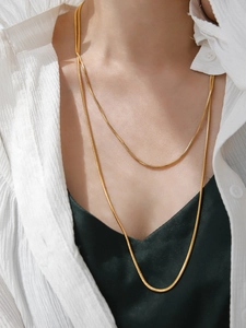 Elegant 18K gold plated square snake bone chain necklace for women long sweater chain detail