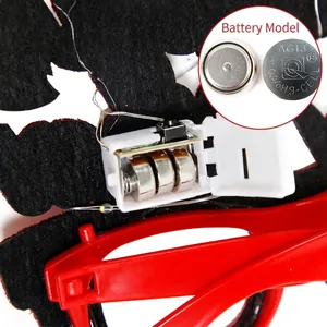 Halloween LED glasses with black felt bat decor and red frame, including AG13 batteries