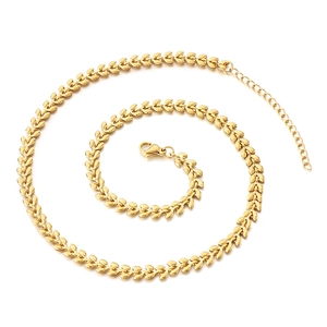 Minimalist 18k gold plated stainless steel wheat chain necklace with adjustable link