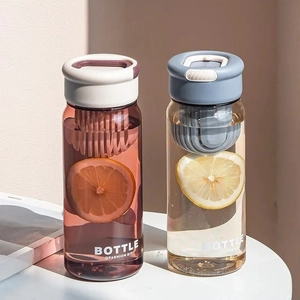 Portable tea water separation bottles with filter, stylish couple plastic cups with handles