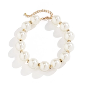 Lustrous imitation pearl necklace with gold accents and sparkling crystal rhinestone spacers
