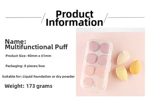 Detailed size parameters of 8-pack teardrop and flat makeup sponges in Morandi pink colors