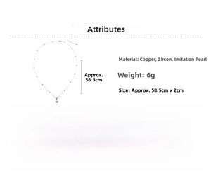 Detailed specs showing silver cross pendant with cubic zirconia, pearls and 58.5cm chain