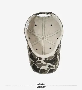 Detail view of cotton baseball cap interior showing stitching and breathable eyelets