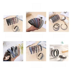 Collage of rhinestone headbands in six styles including crystal and checkered patterns